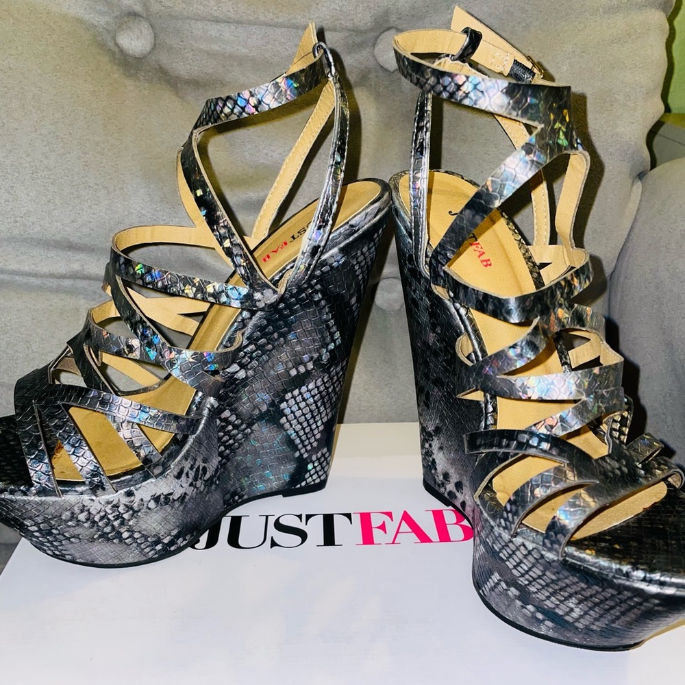 JustFab Snake Metallic Wedges